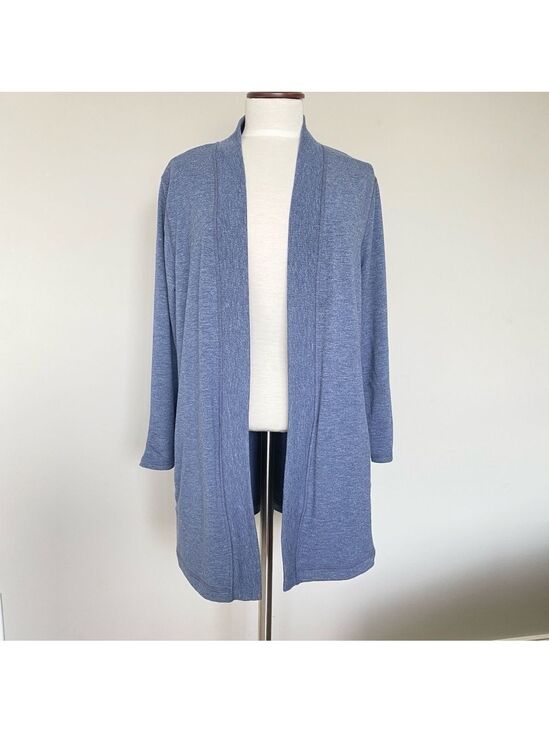Talbots Sweaters - T by Talbots Heather Blue Open Front Cardigan Pockets Size L